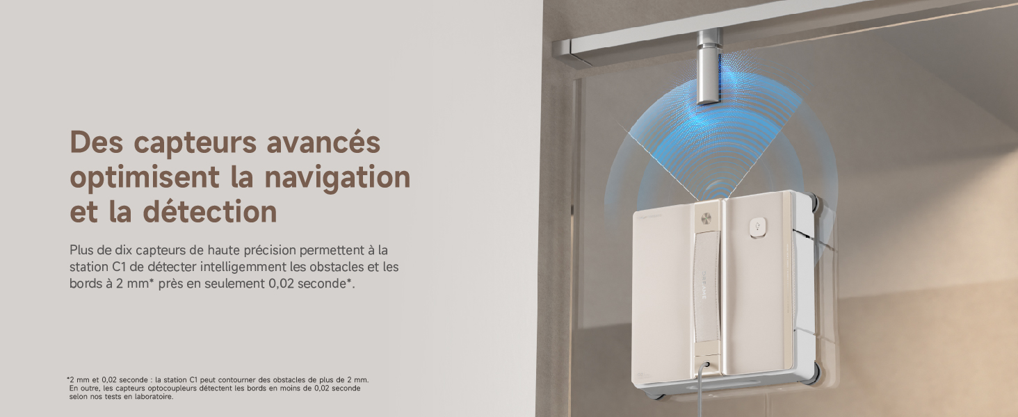 Le texte indique « Facile à transporter ». Images du produit montrant un appareil portable ou un capteur dans un boîtier gris sous plusieurs angles.