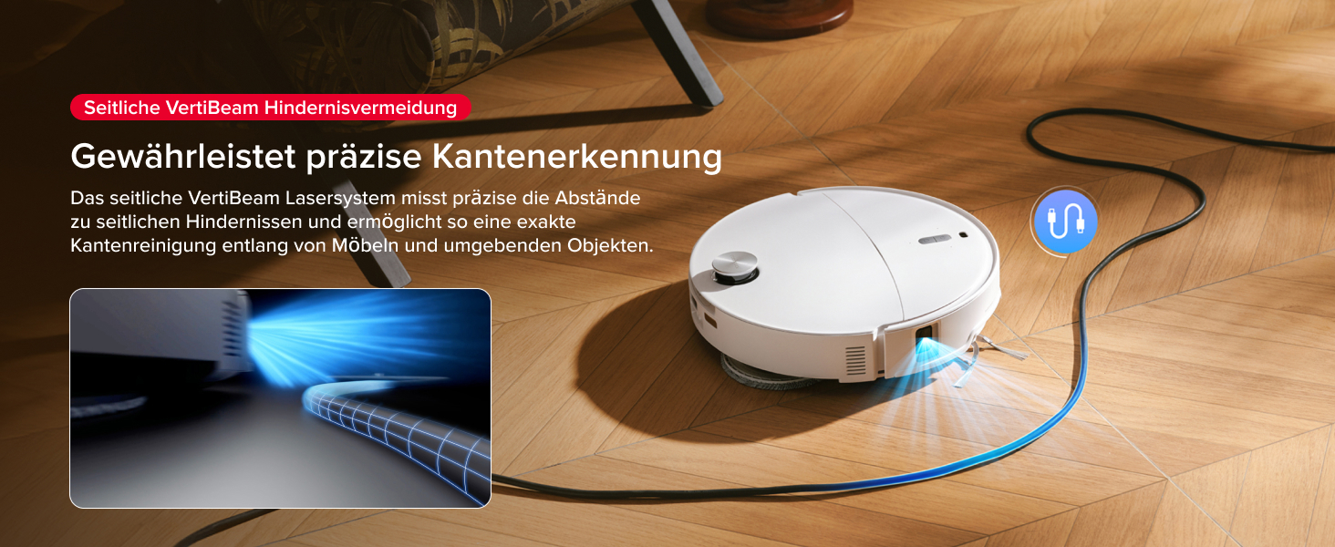 Blaues LED-Licht, das von einem USB-Gerät gegen eine Holzoberfläche leuchtet und mehrere Winkel und Verbindungspunkte anzeigt.